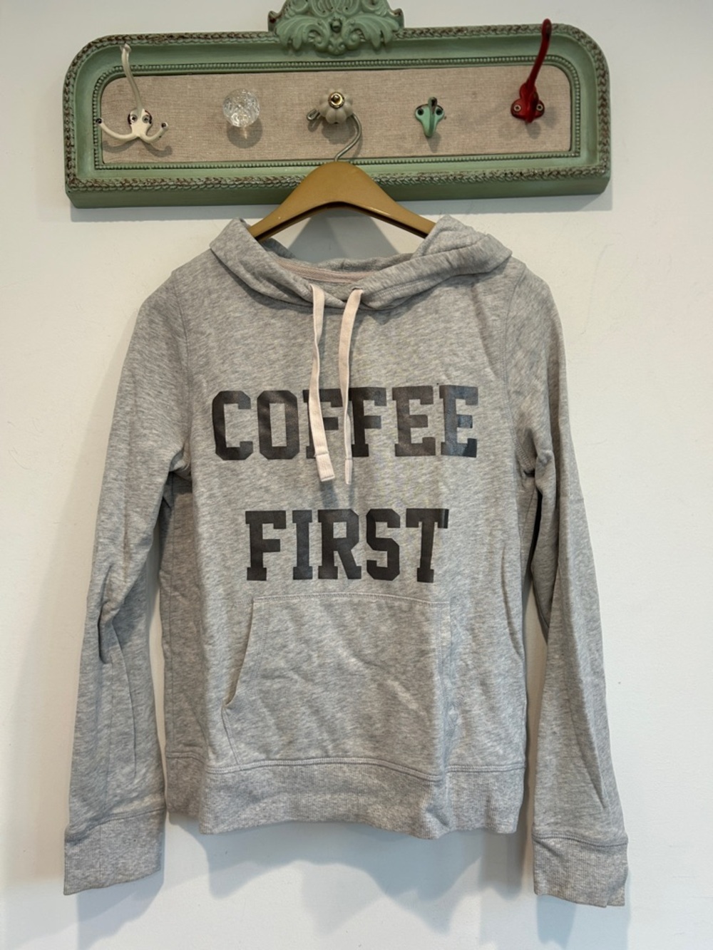 Express Coffee First Lightweight Hooded Sweatshirt - Gray women’s small